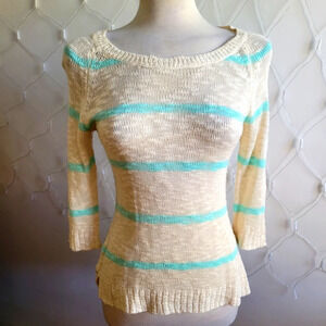 Pink Rose Knit Top Soft Mint & Cream Long-Sleeve Size Medium